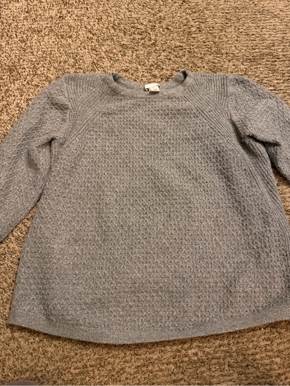 J. Jill Light Gray Textured Crewneck Sweater
